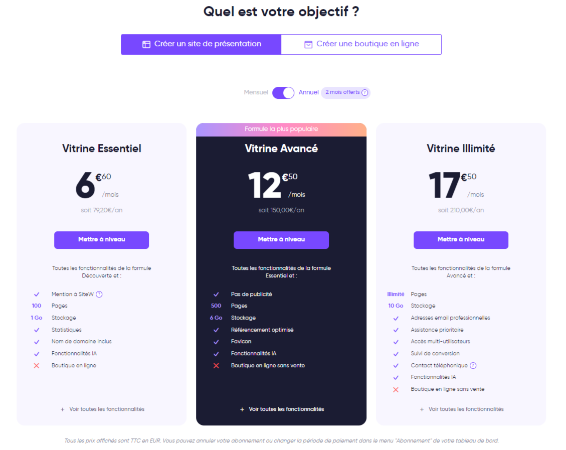 combien coute creation site internet