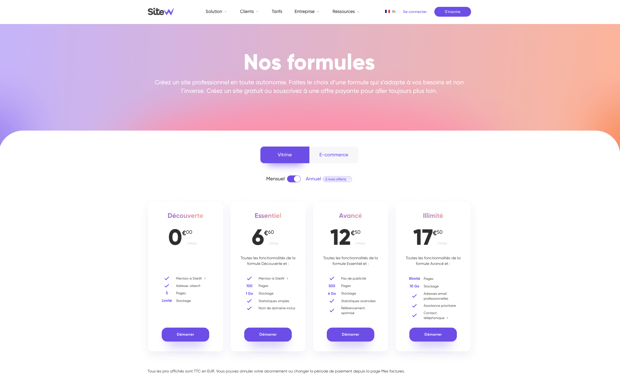 prix creation de site web